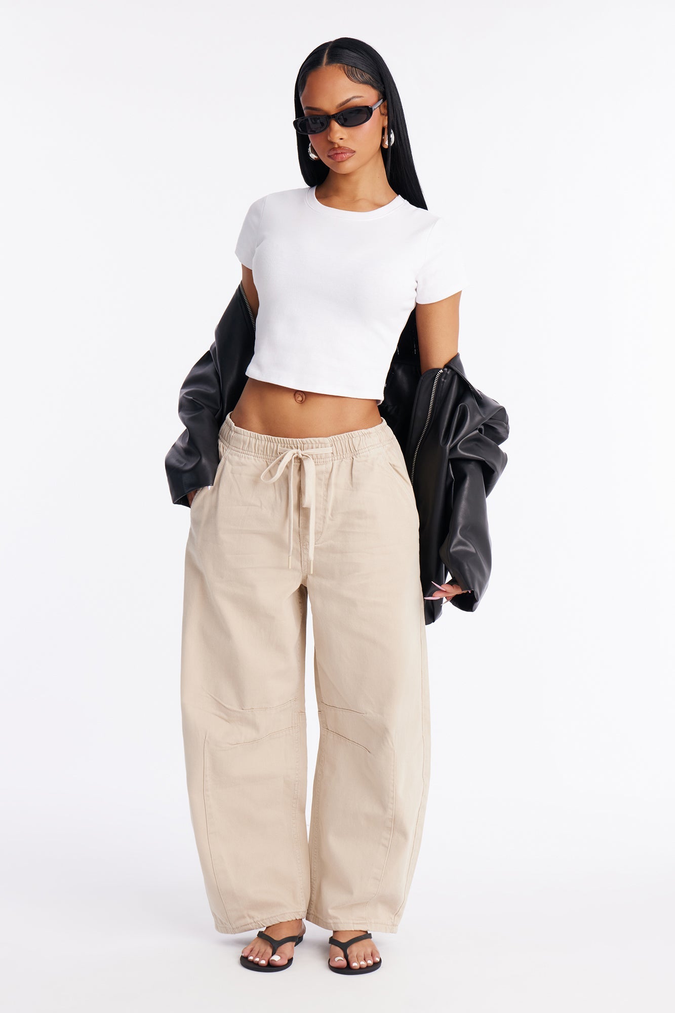 Vacay Moods Pull On Tie Waist Jeans - Khaki