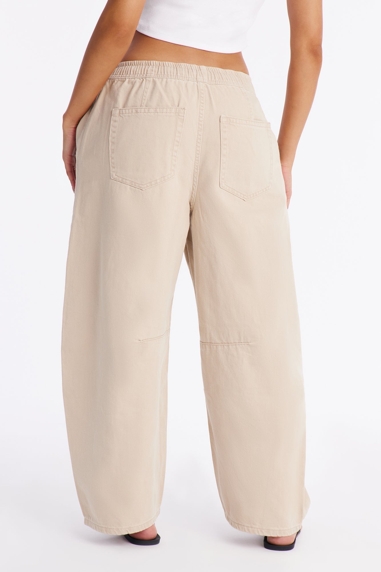 Vacay Moods Pull On Tie Waist Jeans - Khaki