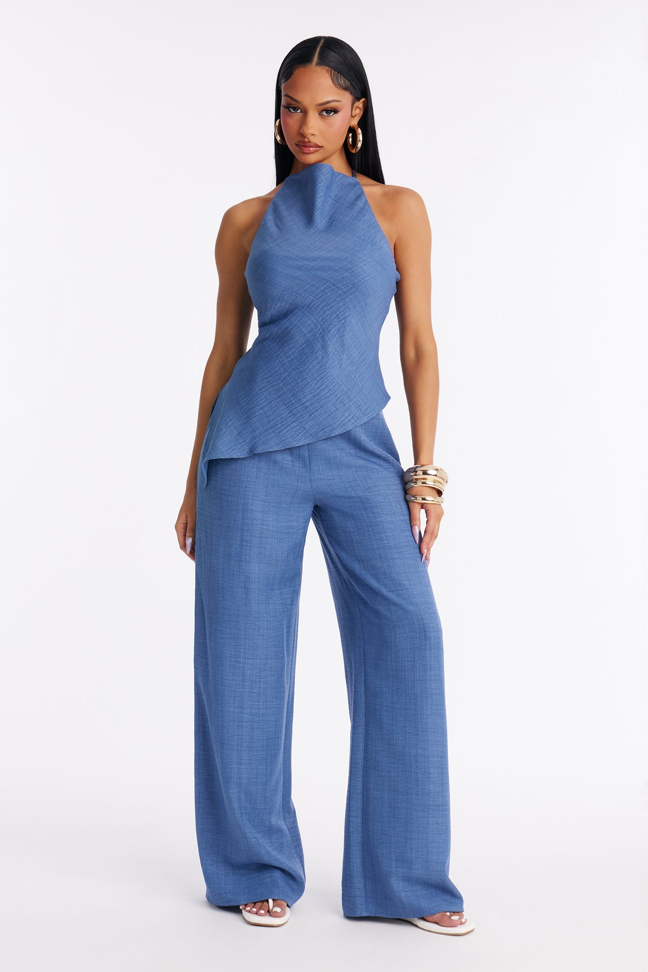 Irene Halter Asymmetrical Pant Set - Denim