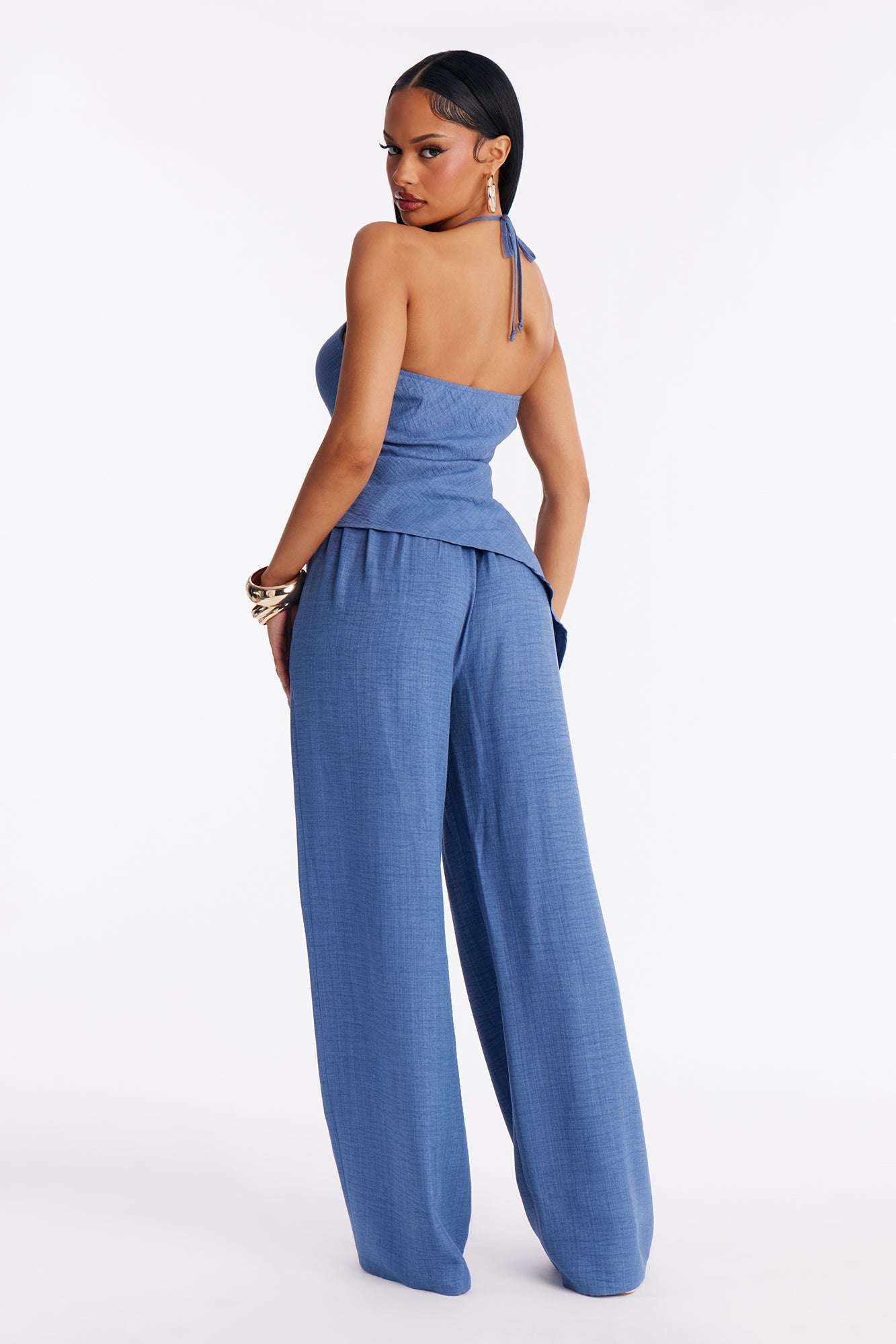 Irene Halter Asymmetrical Pant Set - Denim