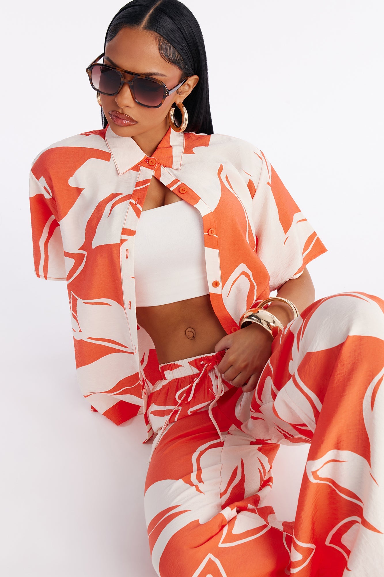 Ready For Vacay Wide Leg Pant Set - Orange