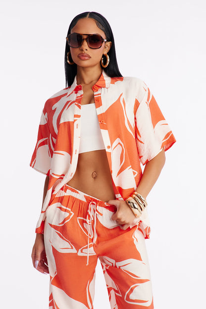 Ready For Vacay Wide Leg Pant Set - Orange