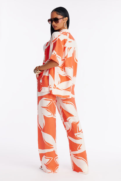 Ready For Vacay Wide Leg Pant Set - Orange