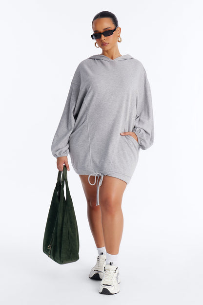 Run This Town Hoodie Sweatshirt Mini Dress - Heather Grey
