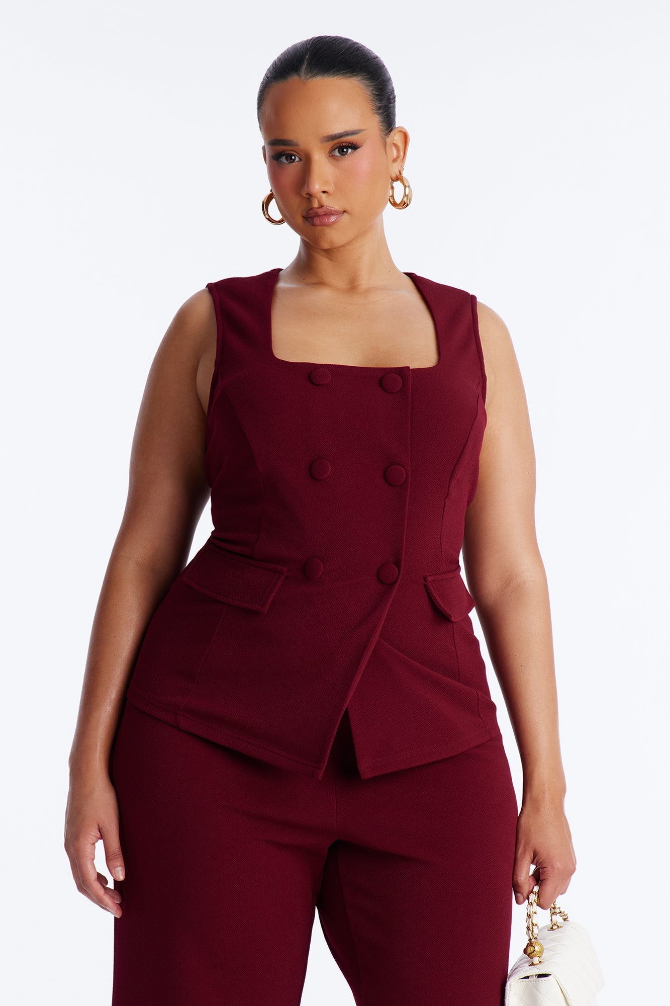 Gelina Square Neck Wide Leg Jumpsuit - Wine