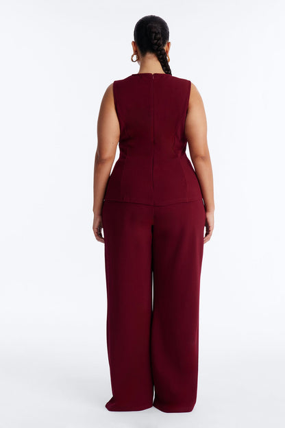 Gelina Square Neck Wide Leg Jumpsuit - Wine