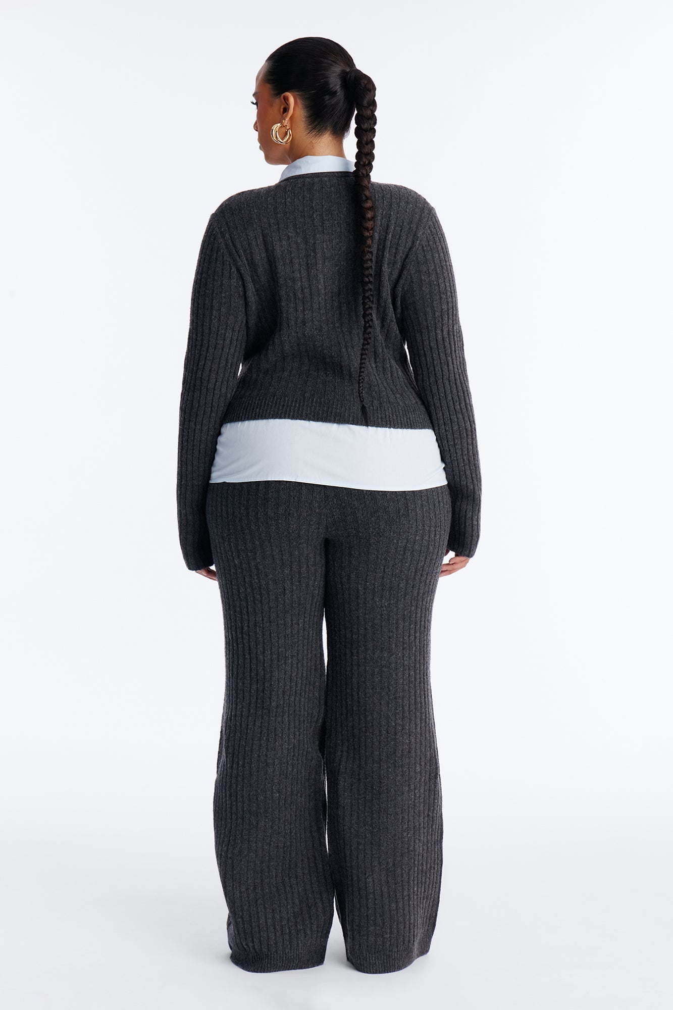 Lazy Monday Collar Sweater Wide Leg Pant Set - Charcoal