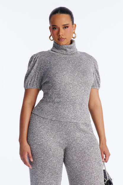 Maya Turtle Neck Short Sleeve Flare Pant Set - Grey