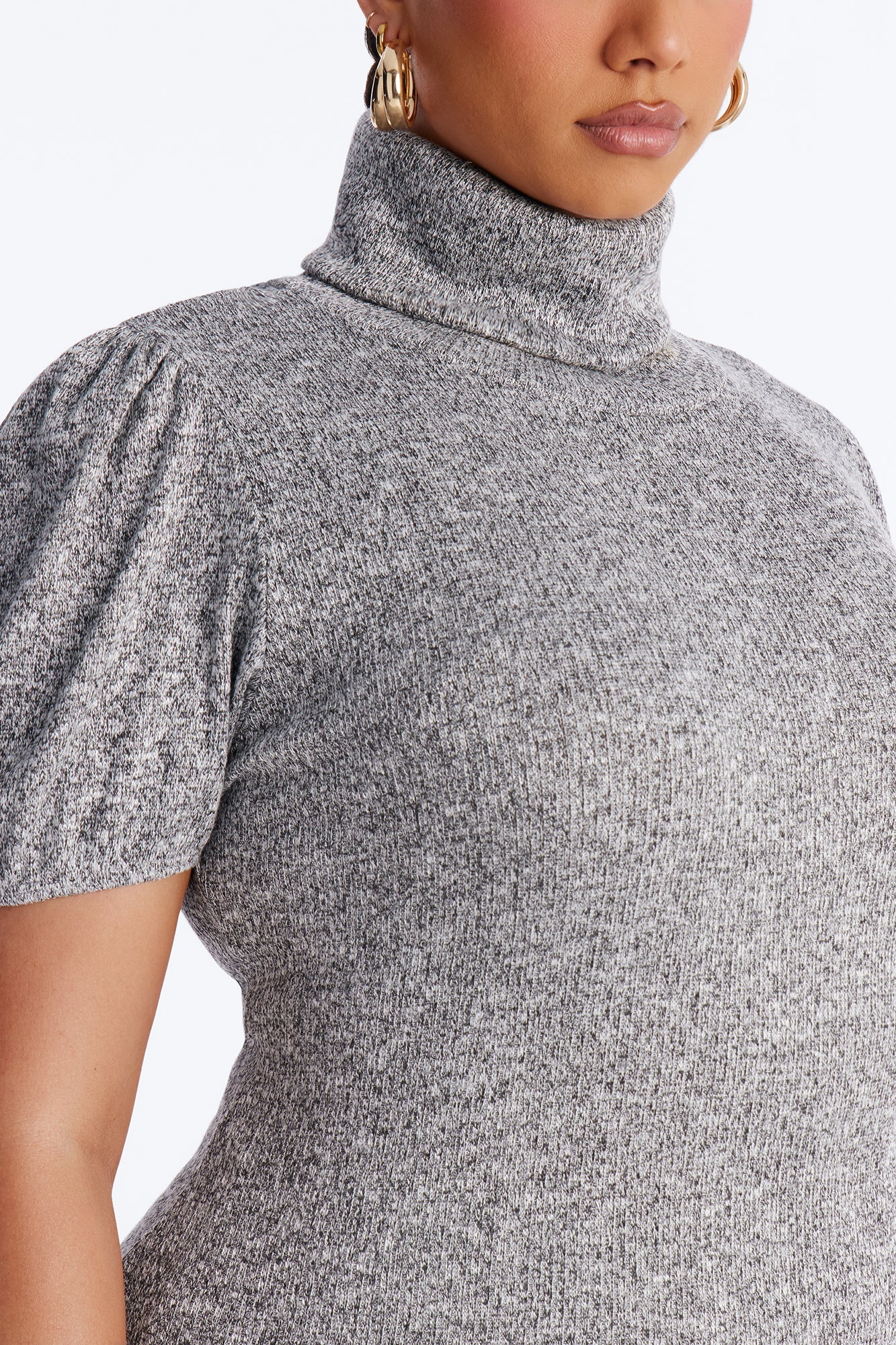 Maya Turtle Neck Short Sleeve Flare Pant Set - Grey