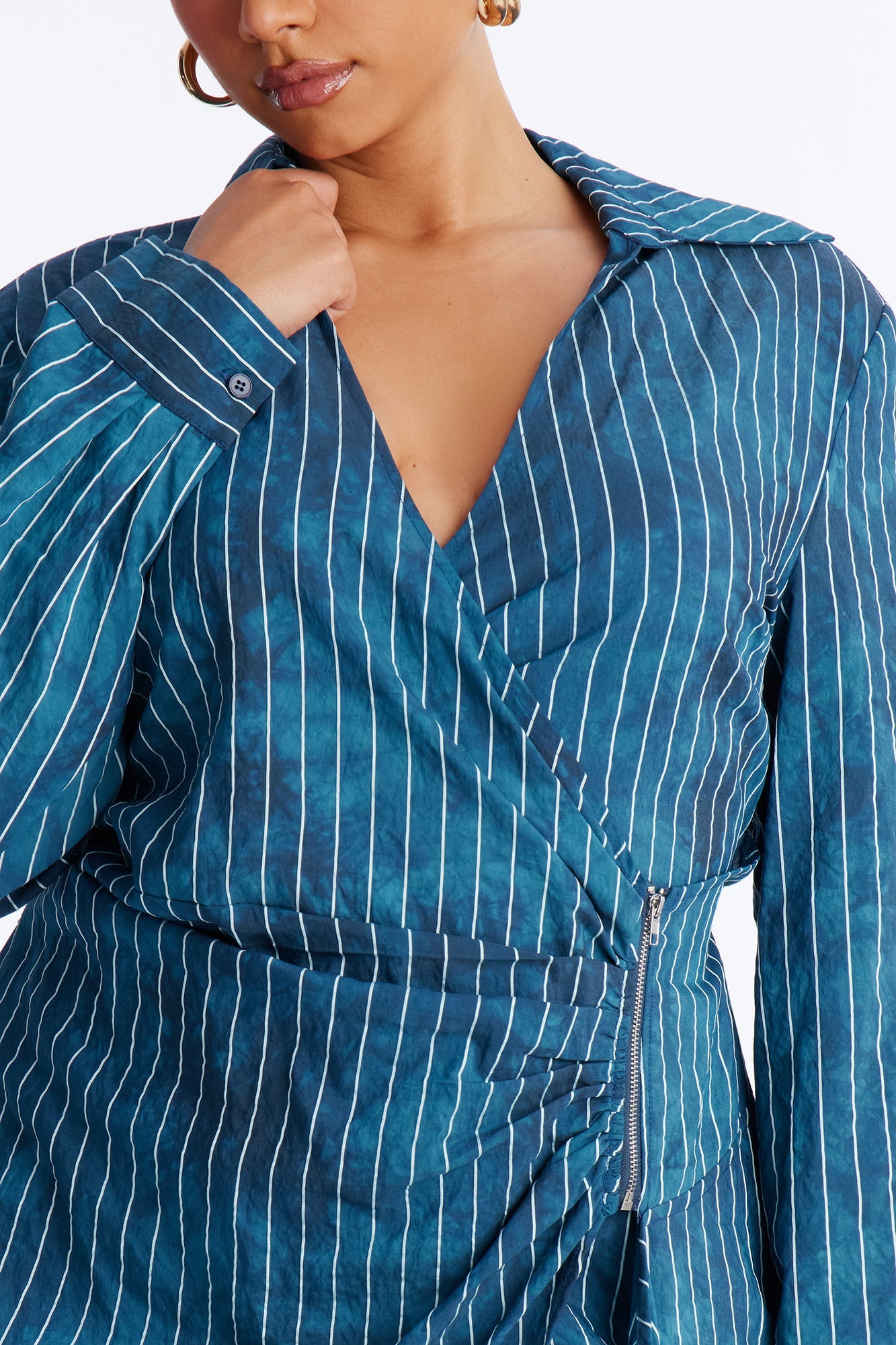 Adeline Pinstripe Tie Dye Midi Dress - Navy