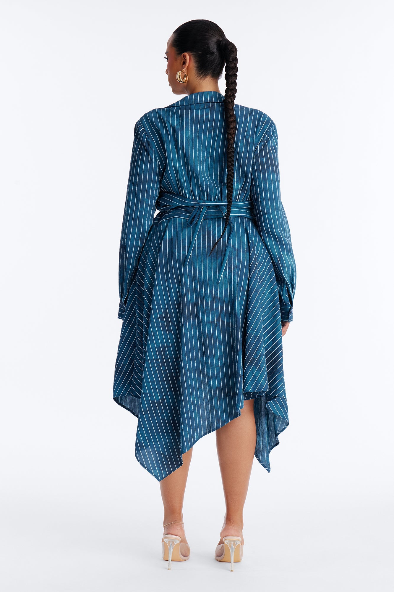 Adeline Pinstripe Tie Dye Midi Dress - Navy