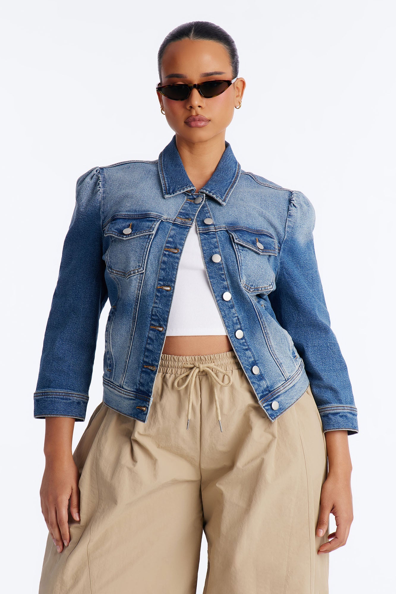 Princessa Puff Sleeve Denim Jacket - Medium Wash