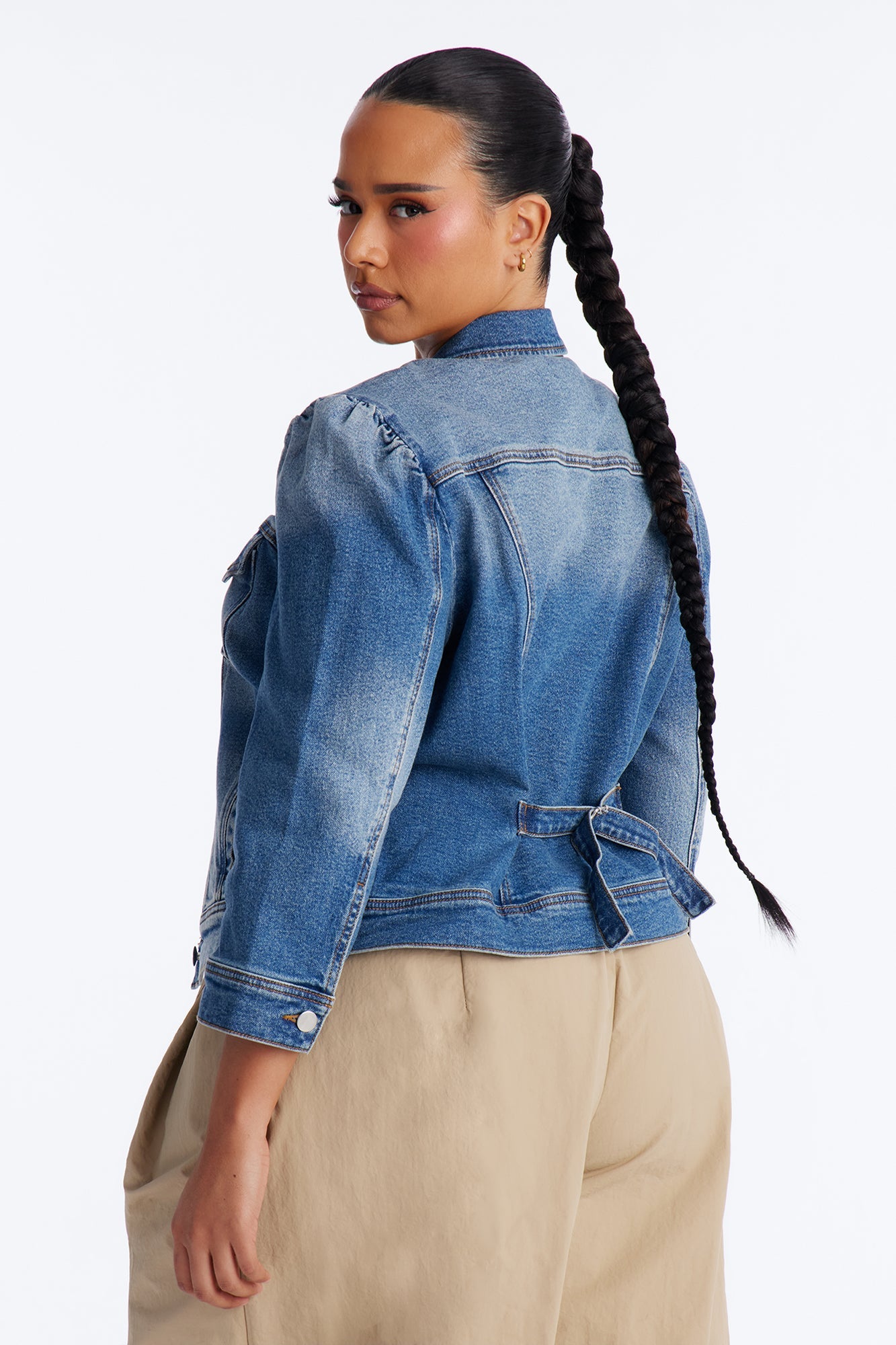 Princessa Puff Sleeve Denim Jacket - Medium Wash