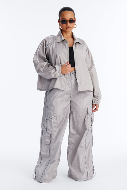 Life Of Leisure Windbreaker Funnel Neck Jacket - Grey