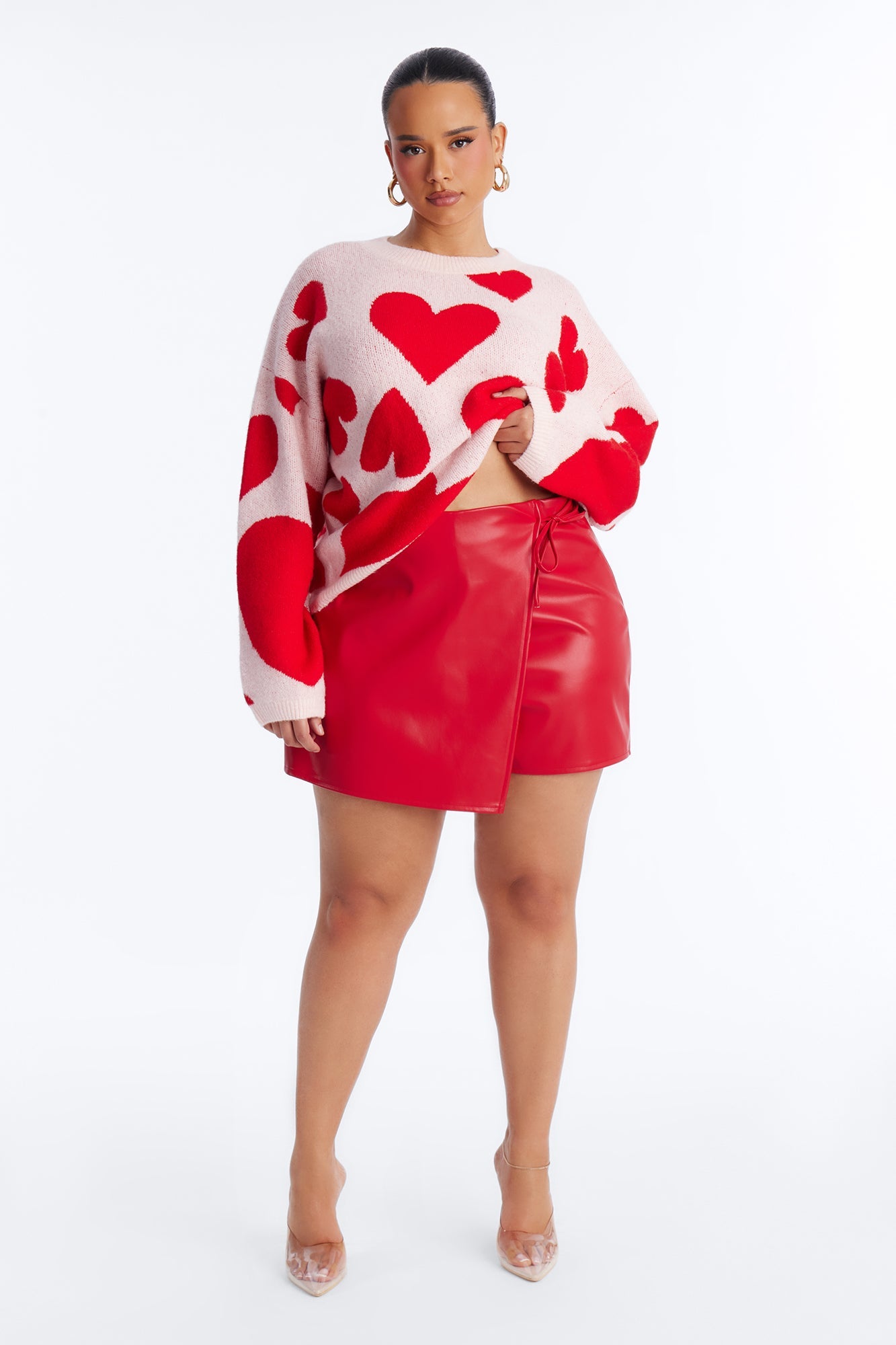 Autumn Vibes Faux Leather Wrap Skort - Red