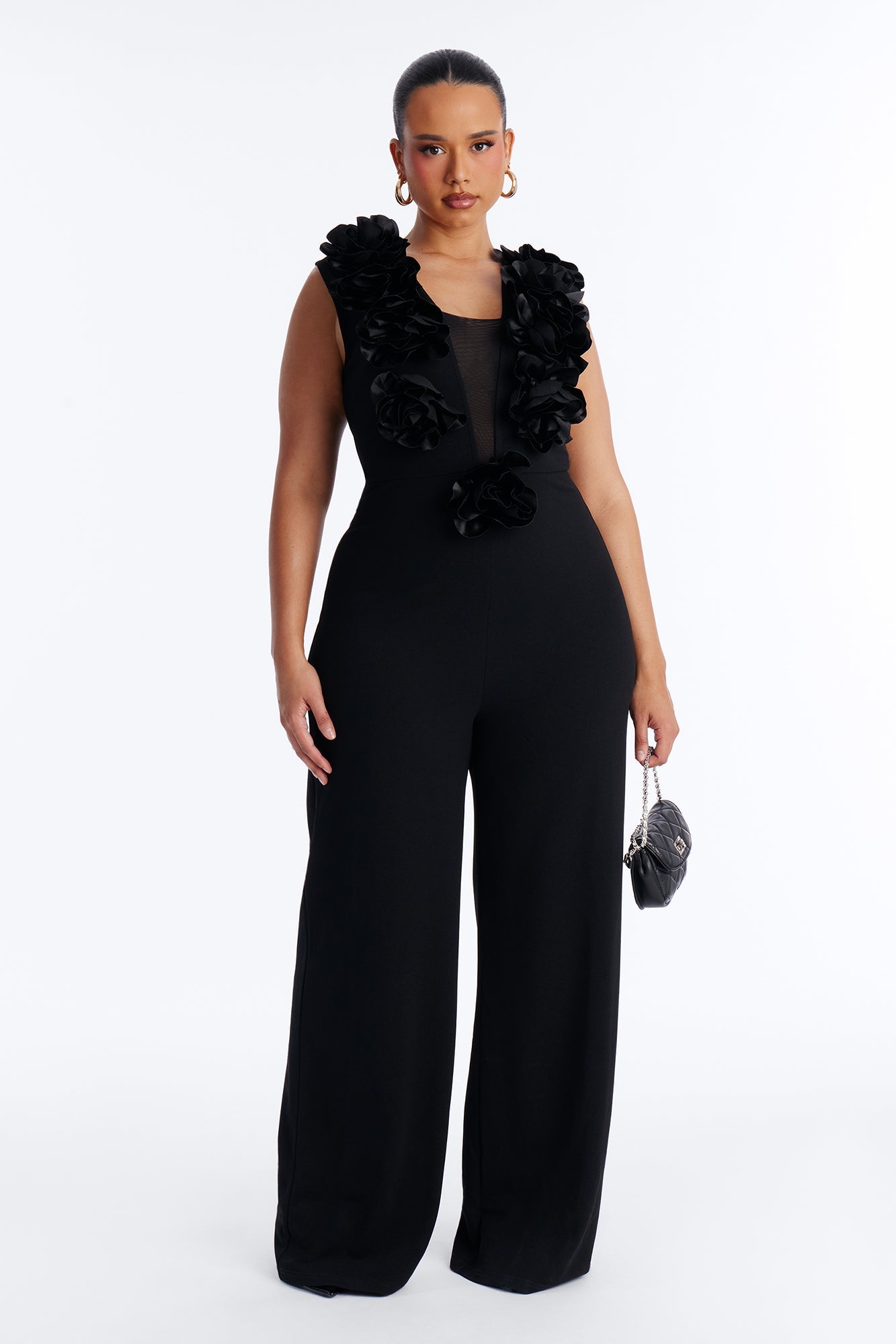 Katya 3D Flower Wide Leg Jumpsuit - Black