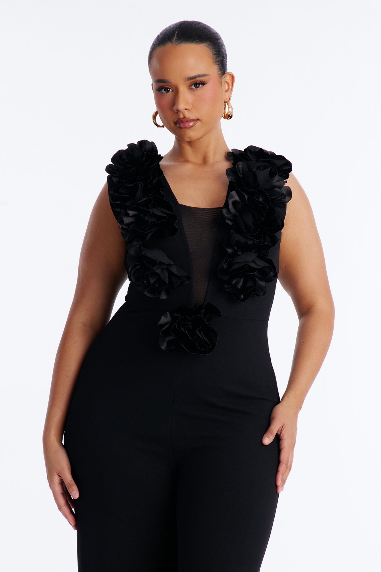 Katya 3D Flower Wide Leg Jumpsuit - Black