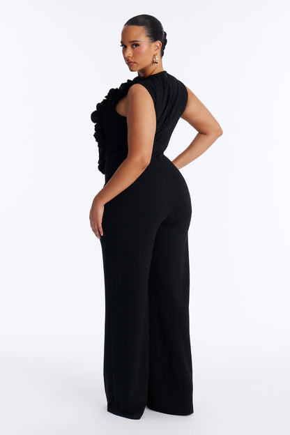 Katya 3D Flower Wide Leg Jumpsuit - Black