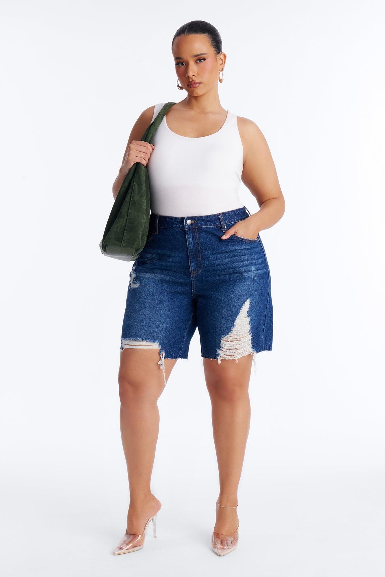 Wild And Free Non Stretch Denim Bermuda Shorts - Dark Wash