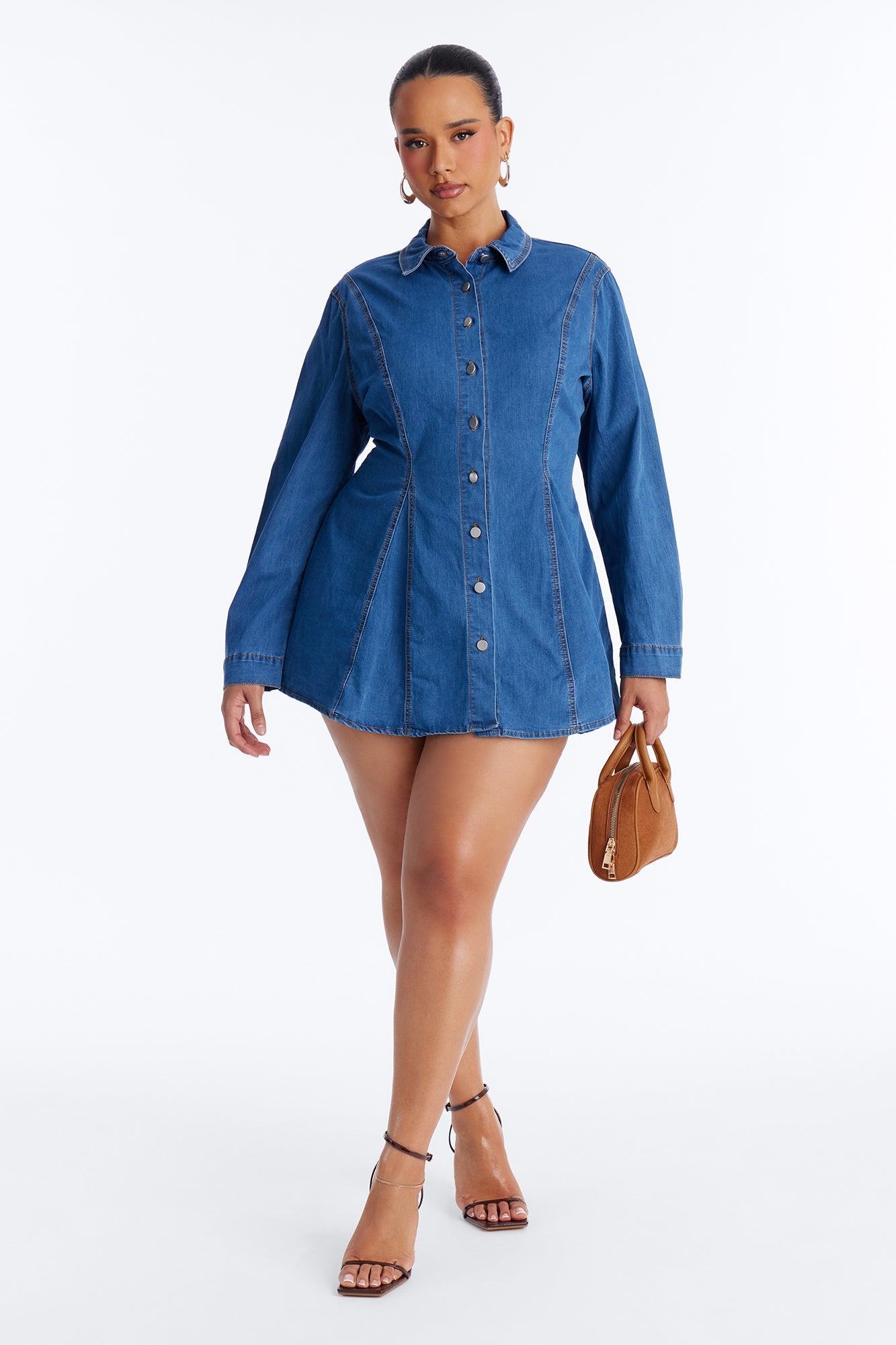 Jessi Long Sleeve Denim Mini Dress - Denim