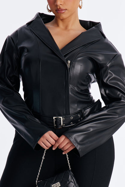 Run The Streets Bandage Moto Jumpsuit - Black