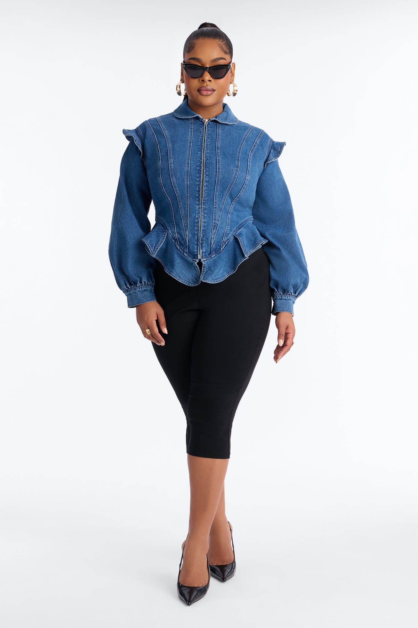 Her Majesty Zip Up Denim Jacket - Medium Blue Wash