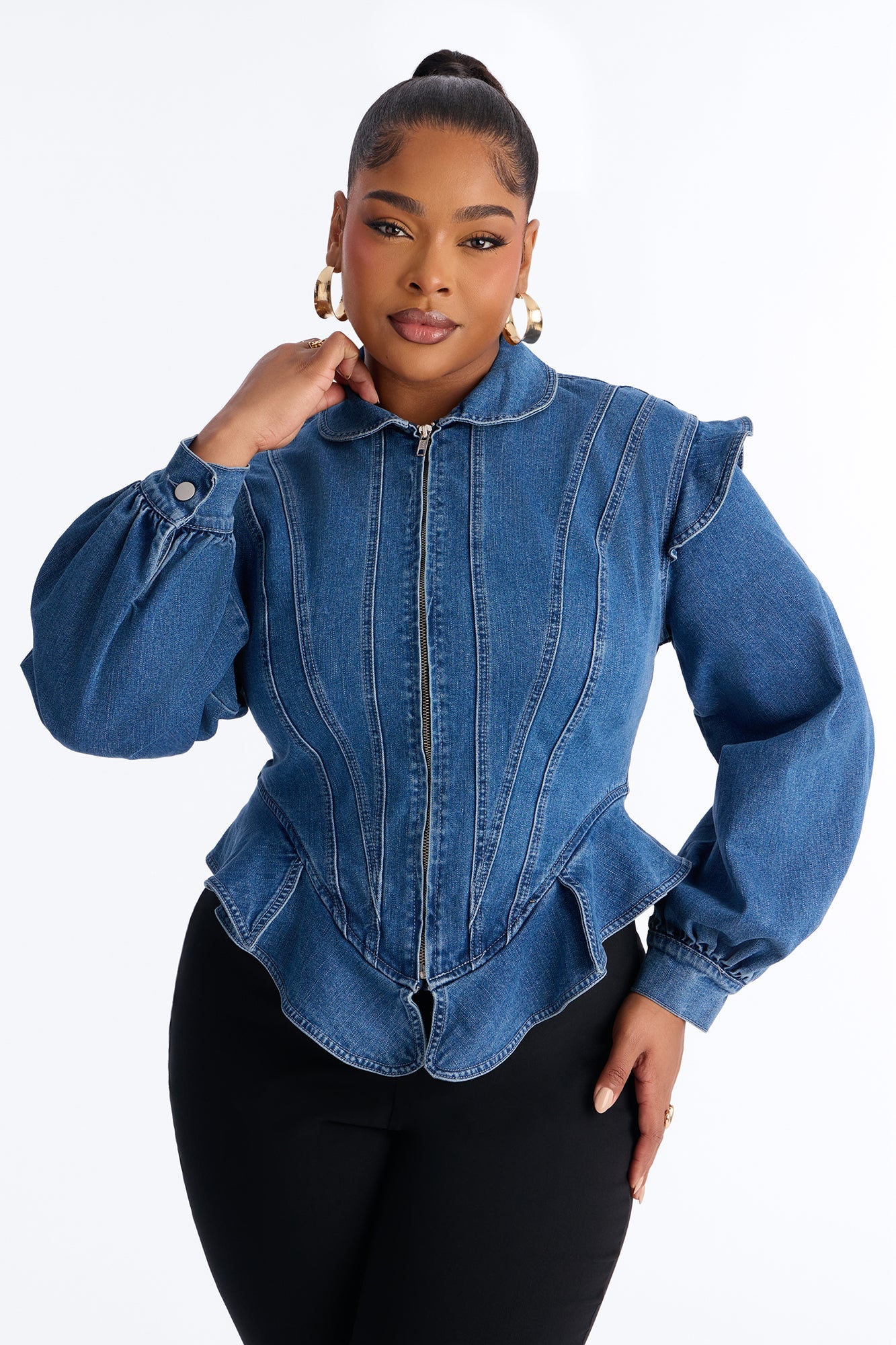 Her Majesty Zip Up Denim Jacket - Medium Blue Wash