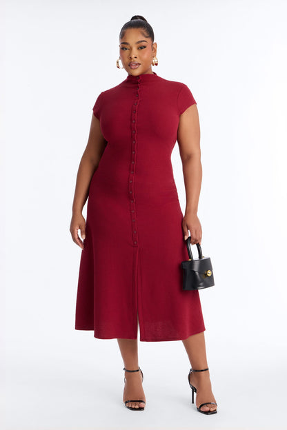 Dara Textured Midi Dress - Wine