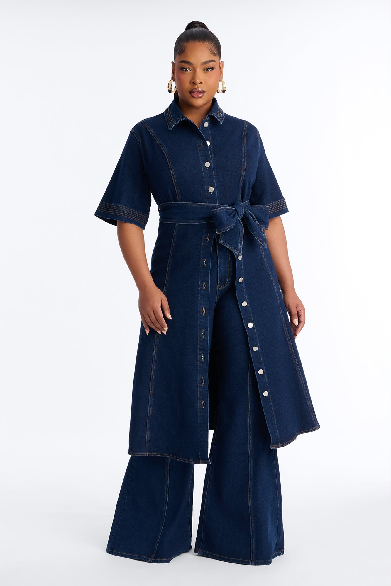 Danielle Denim Tie Waist Pant Set - Dark Wash