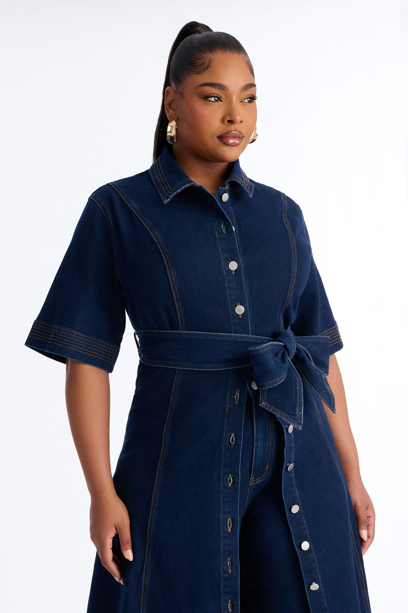 Danielle Denim Tie Waist Pant Set - Dark Wash