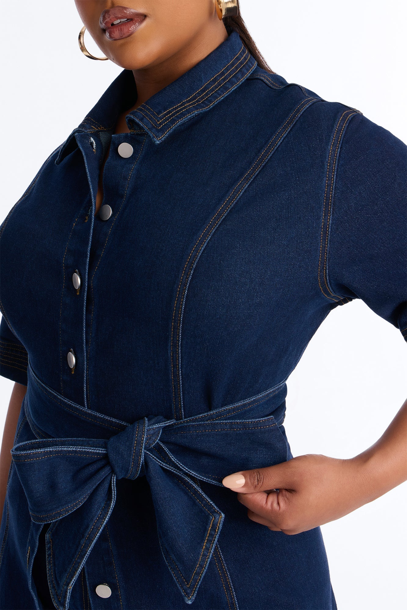 Danielle Denim Tie Waist Pant Set - Dark Wash