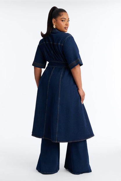 Danielle Denim Tie Waist Pant Set - Dark Wash