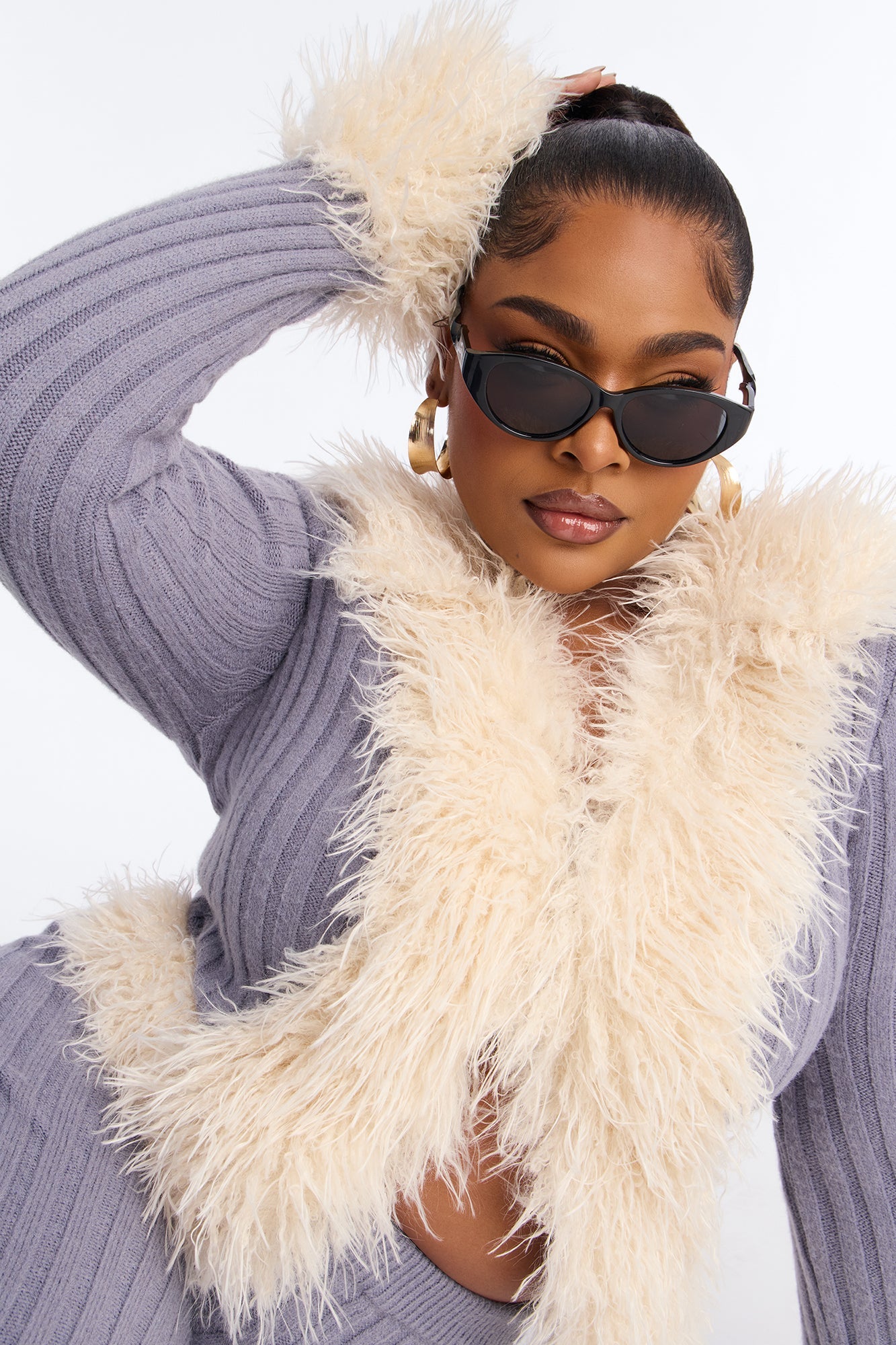 Fur Flirt Sweater Pant Set - Slate Blue