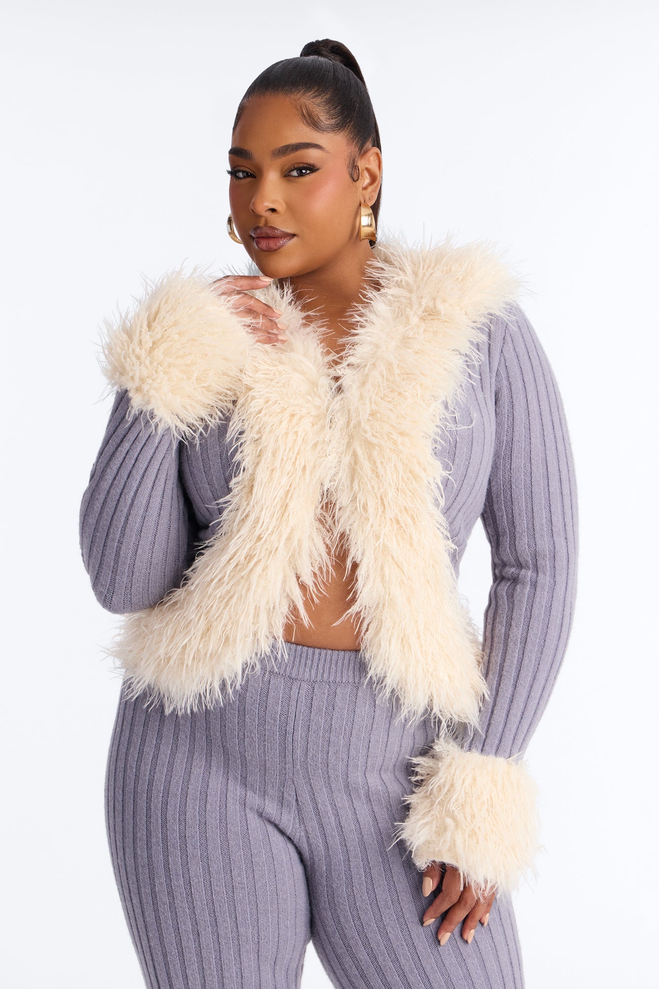 Fur Flirt Sweater Pant Set - Slate Blue