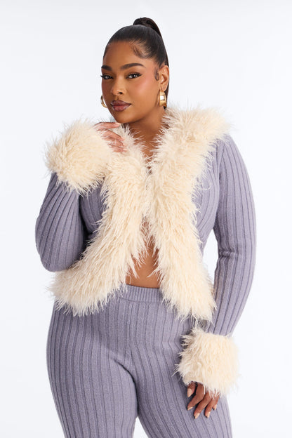 Fur Flirt Sweater Pant Set - Slate Blue