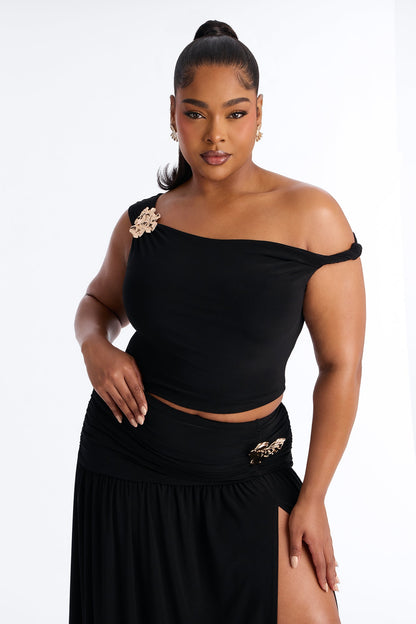 Marjorie Hardware Off Shoulder Maxi Skirt Set - Black