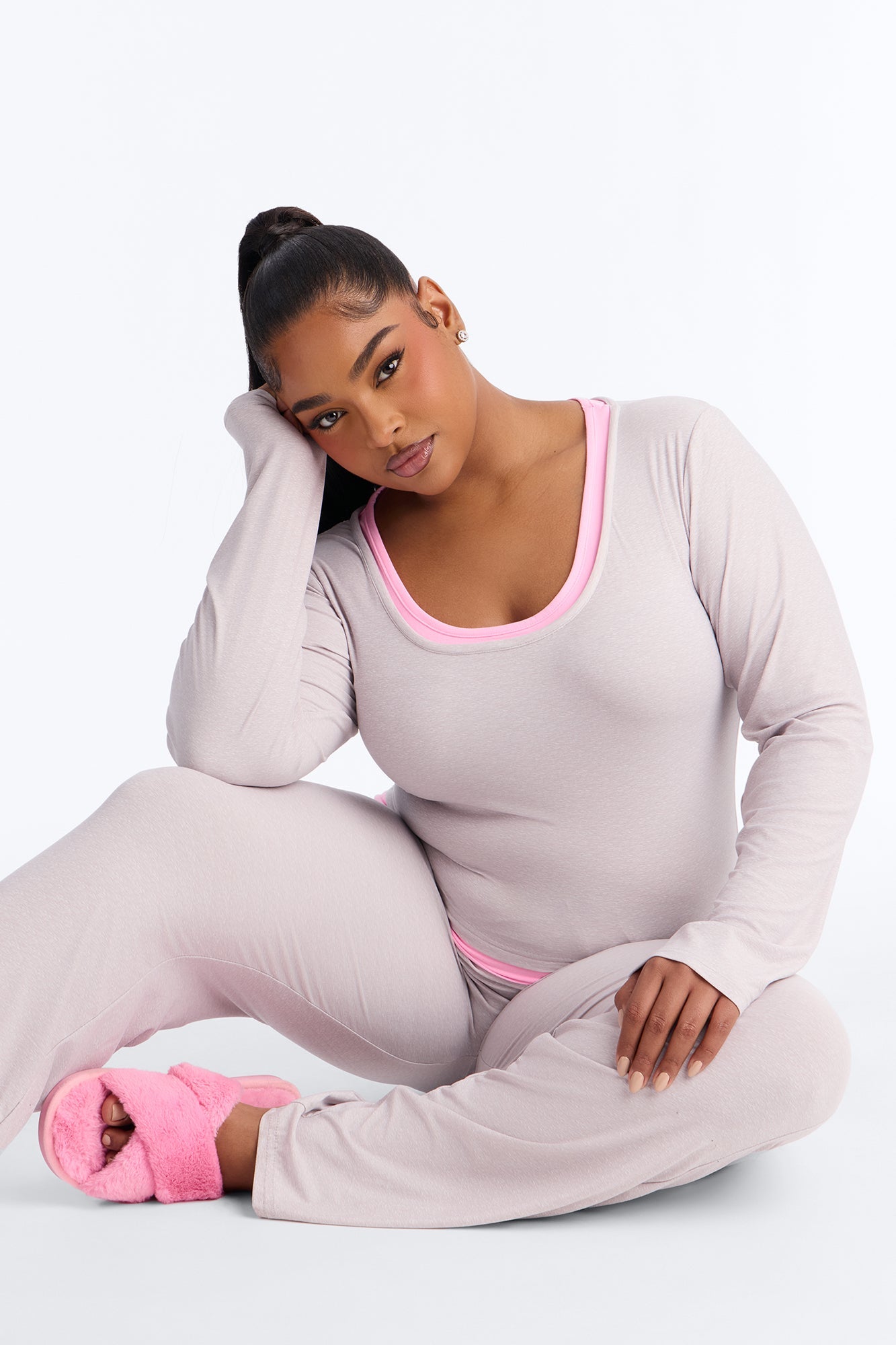 Ready For Bed Long Sleeve PJ Pant Set - Heather Grey