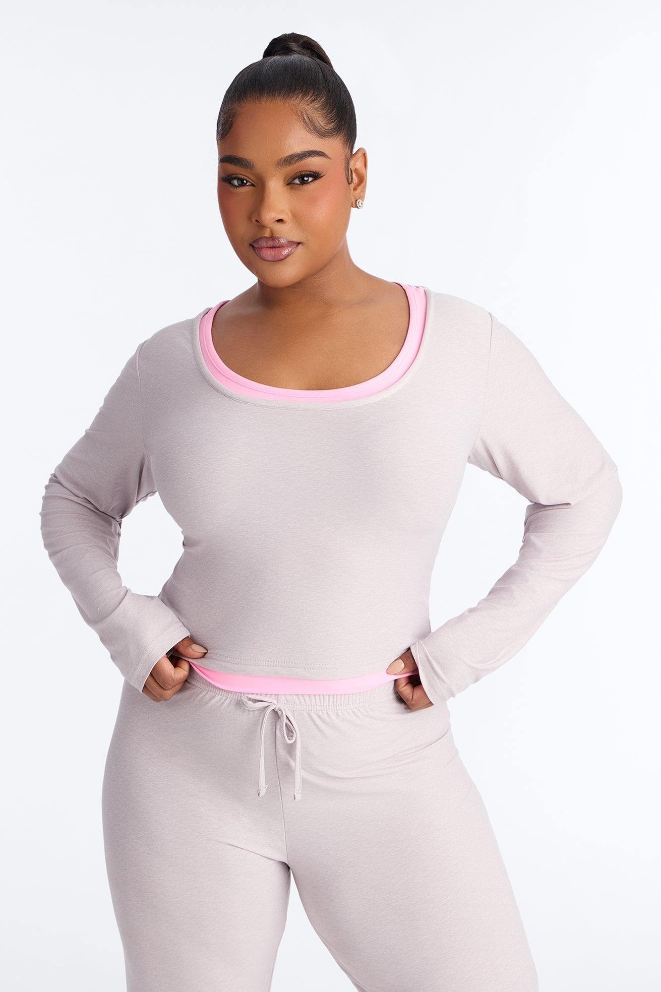Ready For Bed Long Sleeve PJ Pant Set - Heather Grey