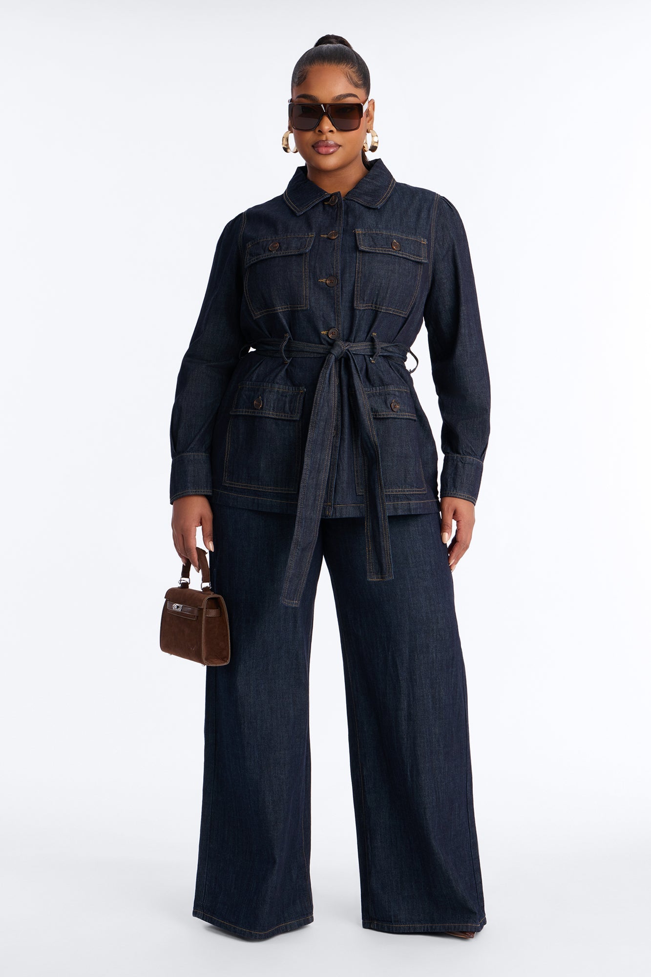 Patricia Puff Sleeve Denim Pant Set - Dark Wash