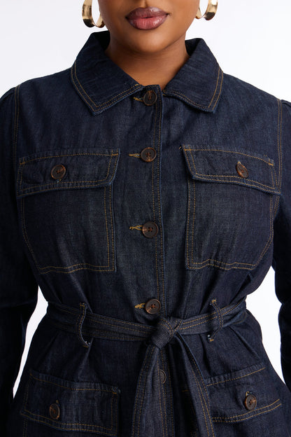 Patricia Puff Sleeve Denim Pant Set - Dark Wash