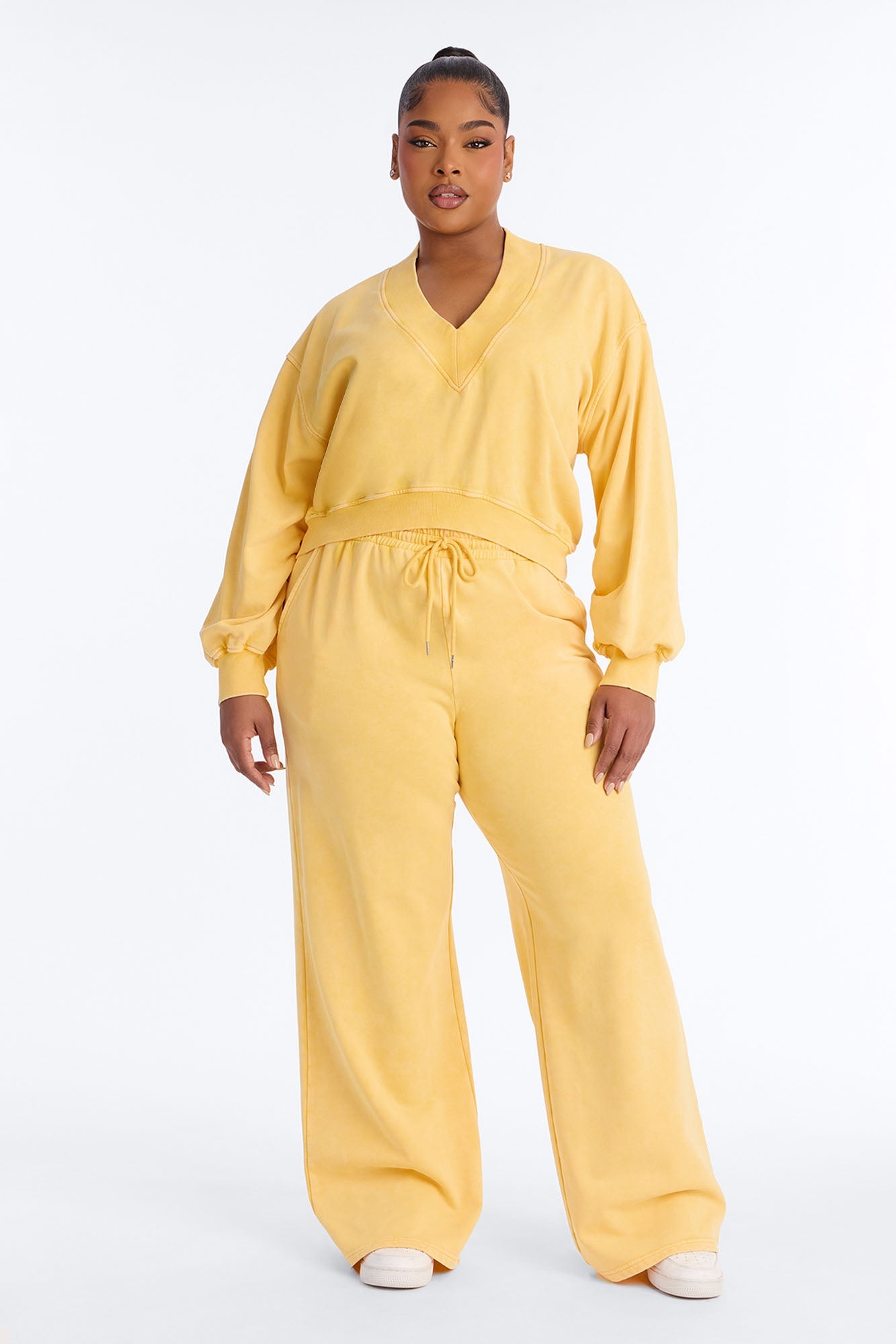 Angelica Washed French Terry Pant Set - Yellow