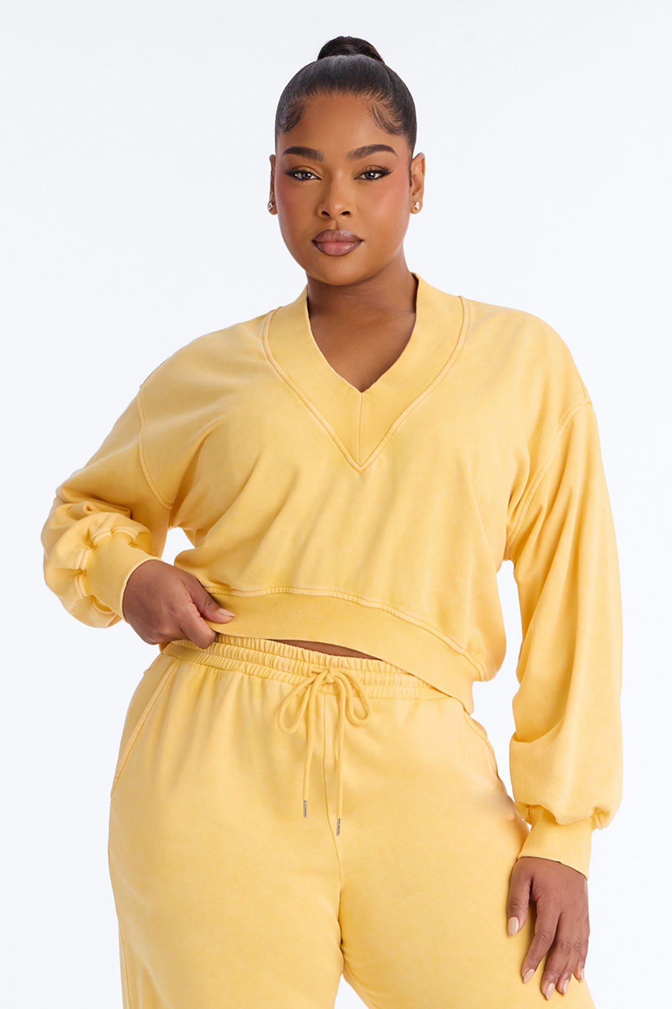 Angelica Washed French Terry Pant Set - Yellow