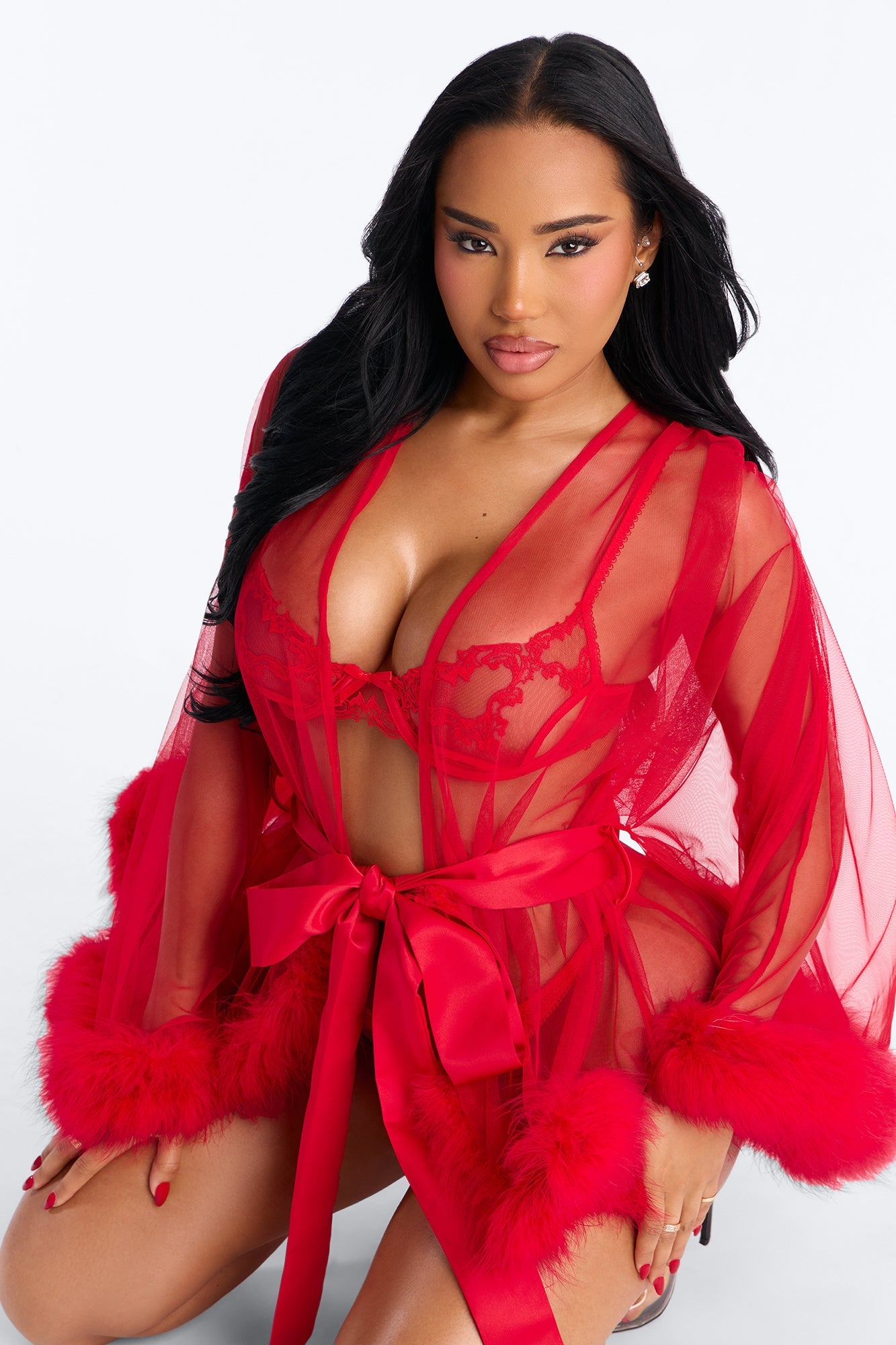 Sinful Silhouette Mesh Short Robe - Red