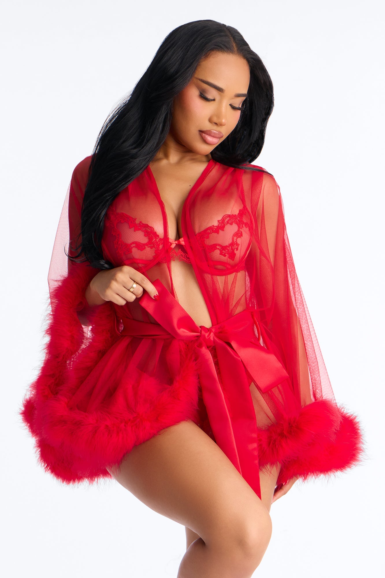 Sinful Silhouette Mesh Short Robe - Red