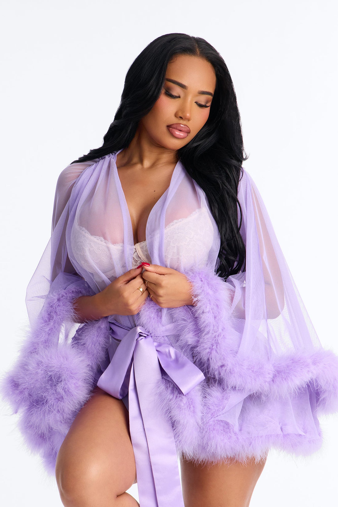 Sinful Silhouette Mesh Short Robe - Lavender