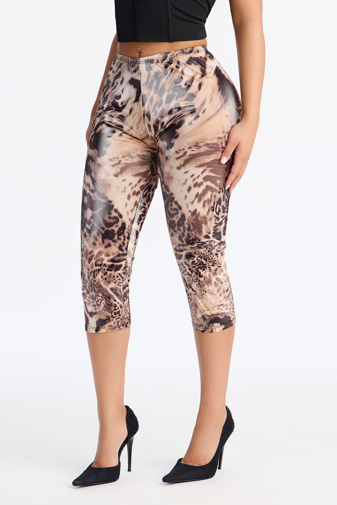 Griselda Animal Print Latex Mesh Legging - Brown/combo