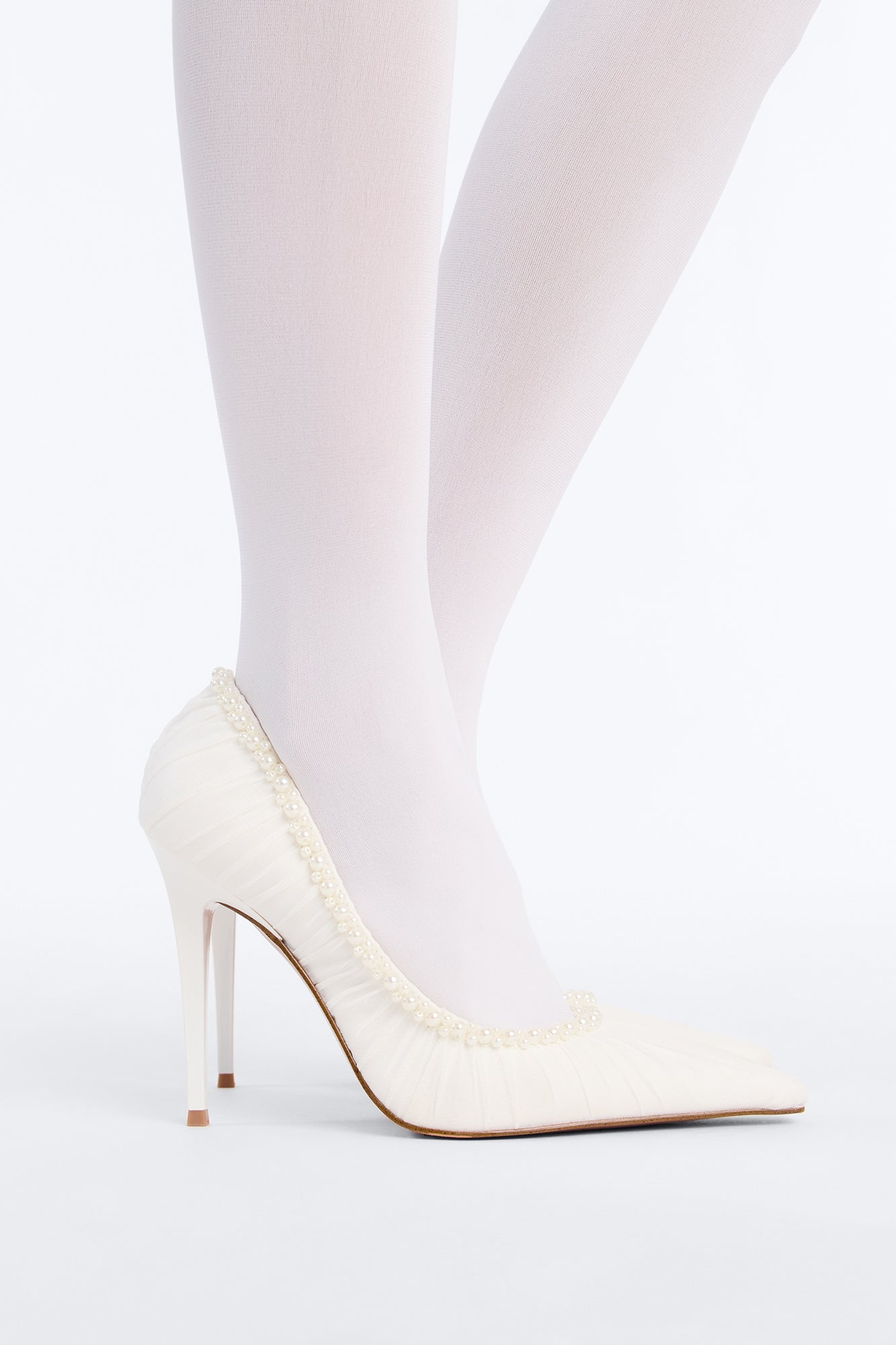 Steve Madden Elegant Pearl Mesh Stiletto Pumps - Ivory