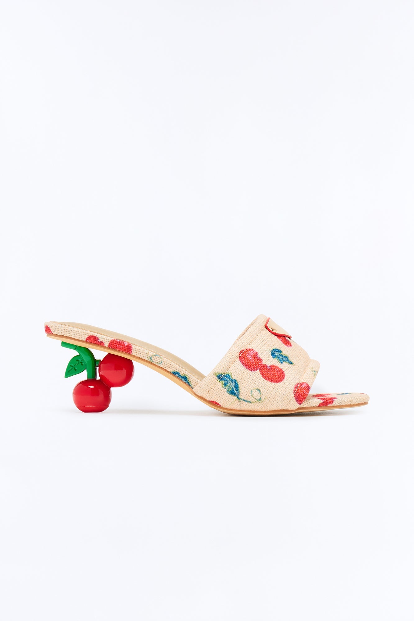 Cheerful Cherry Kitten Heel Mules - Natural