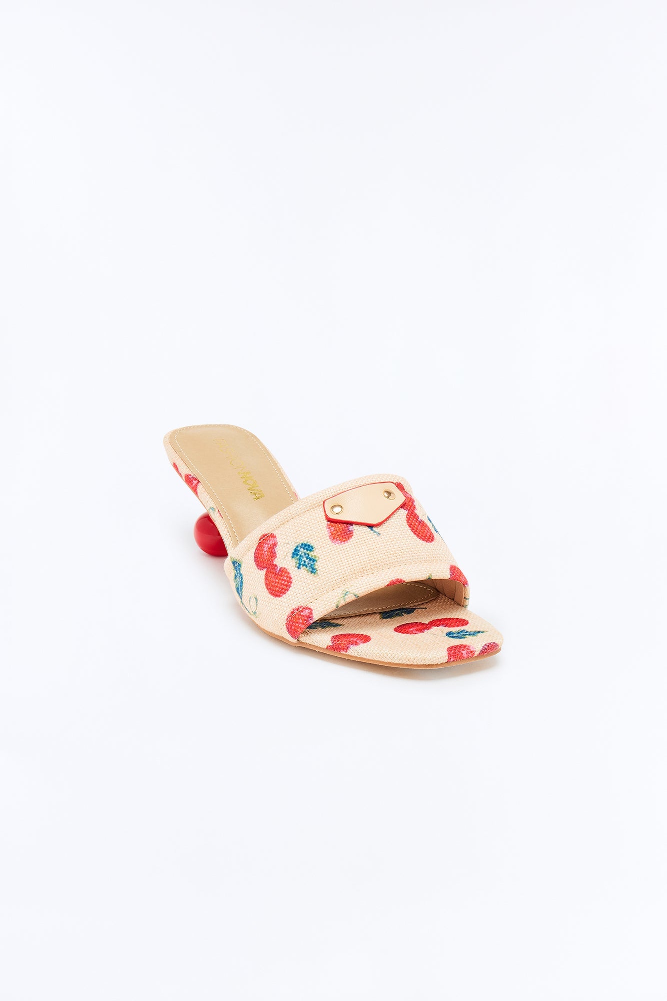 Cheerful Cherry Kitten Heel Mules - Natural