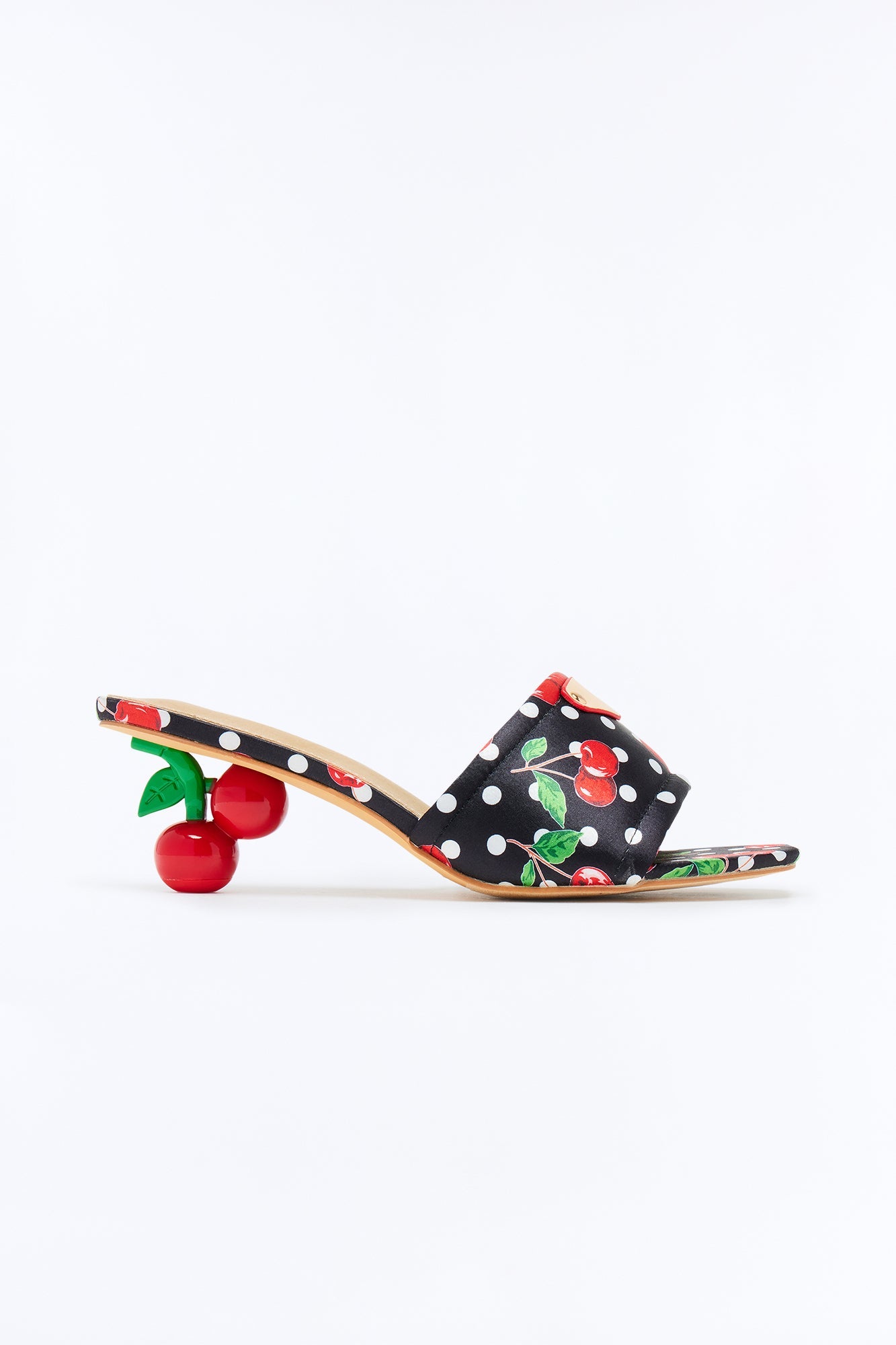Cheerful Cherry Kitten Heel Mules - Black